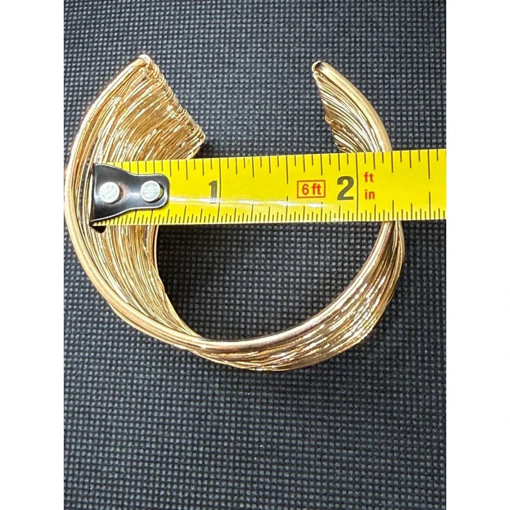 Gold Tone Multi Strand Wire Cuff Bracelet Wide Statement Layered Bangle Women